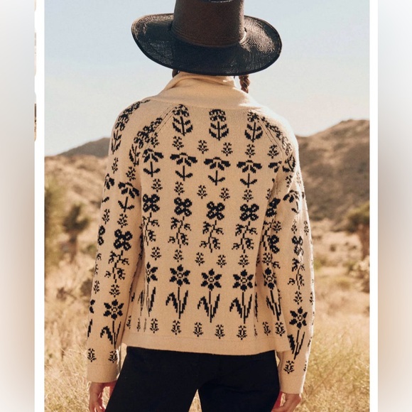 THE GREAT. The Garden Lodge Cotton Cream and Black Floral Cardigan - Picture 2 of 10